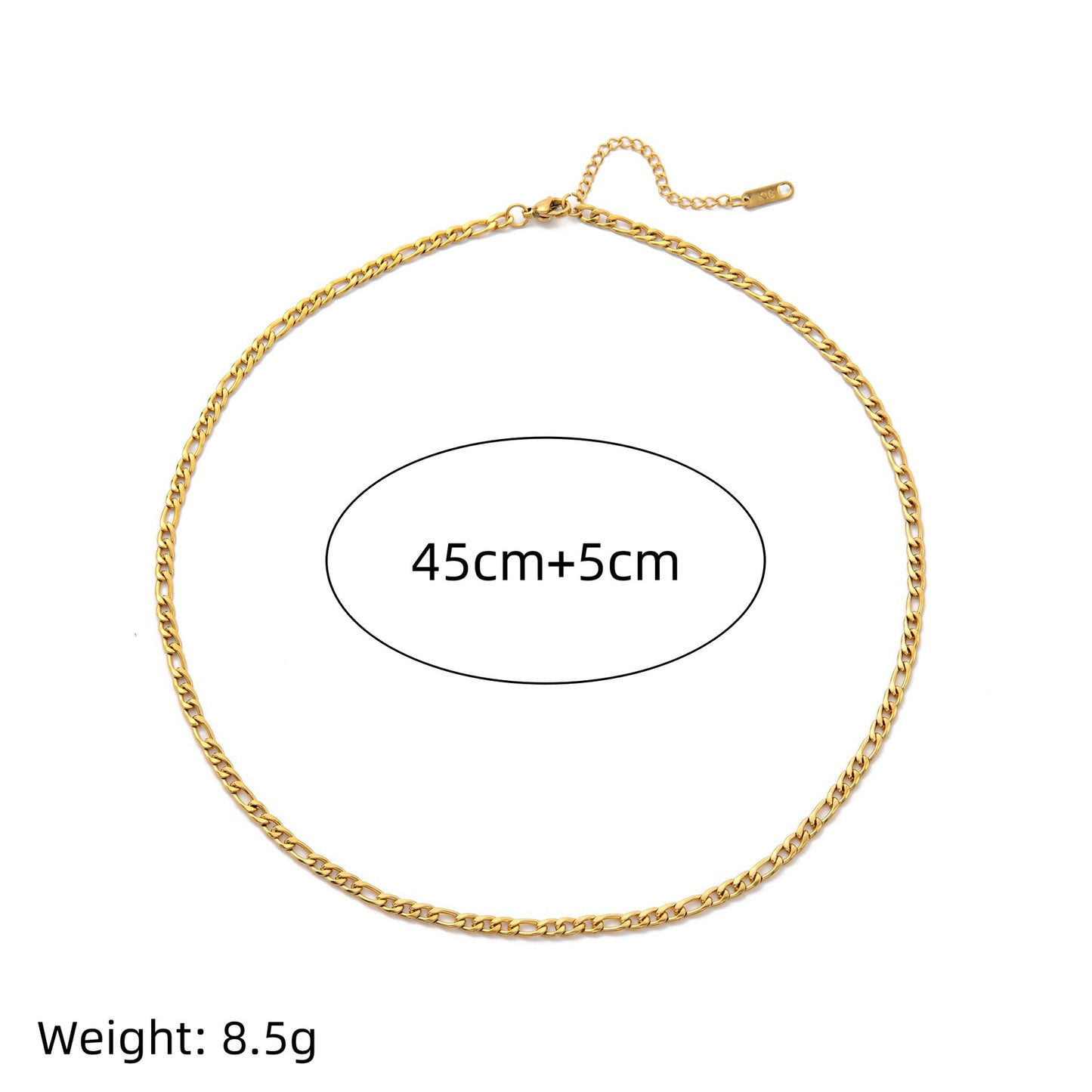 Minimalist Geometric Titanium Steel Figaro Chain Necklace with Stainless Steel Pendant PVD Plated Unisex
