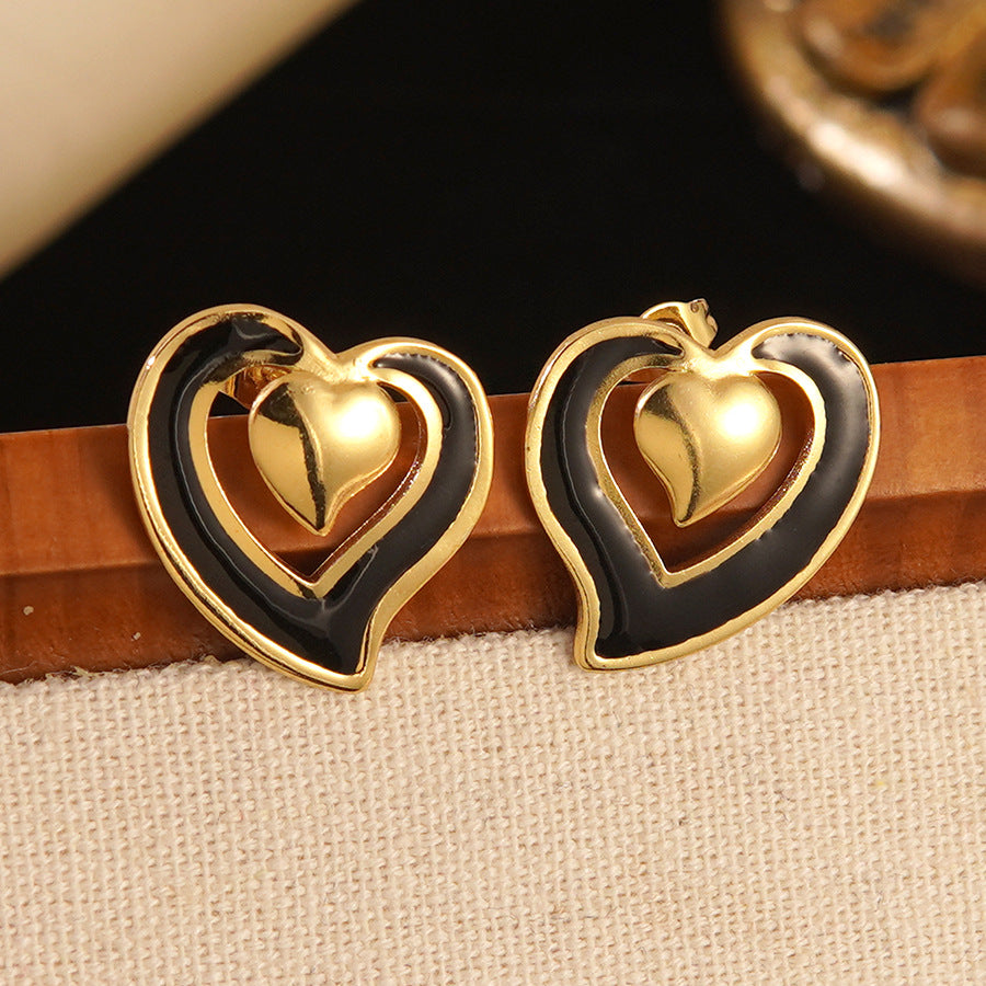 Orecchini da Donna in Acciaio Inossidabile con Cuore Drip Oil Lusso Casual