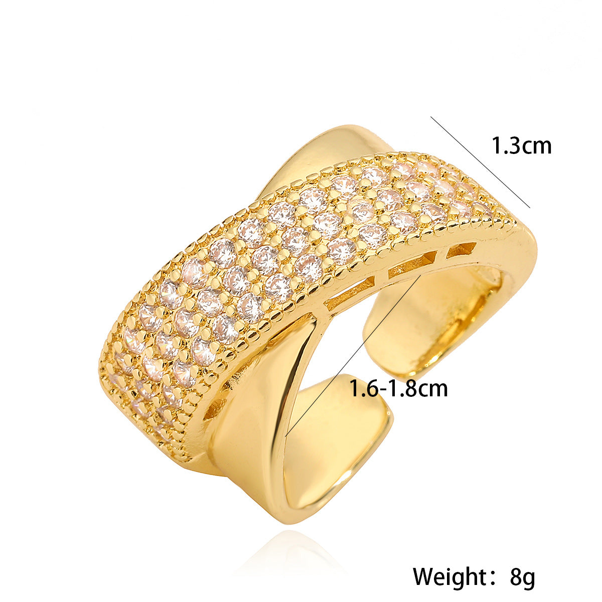 Anello a croce geometrico minimalista di lusso da donna in ottone con placcatura in oro 18K e intarsio in zircone