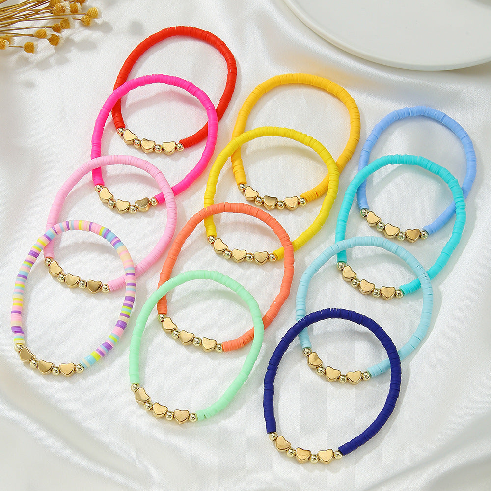 Colorful Resin Heart Bracelet with Brass Beads for Unisex