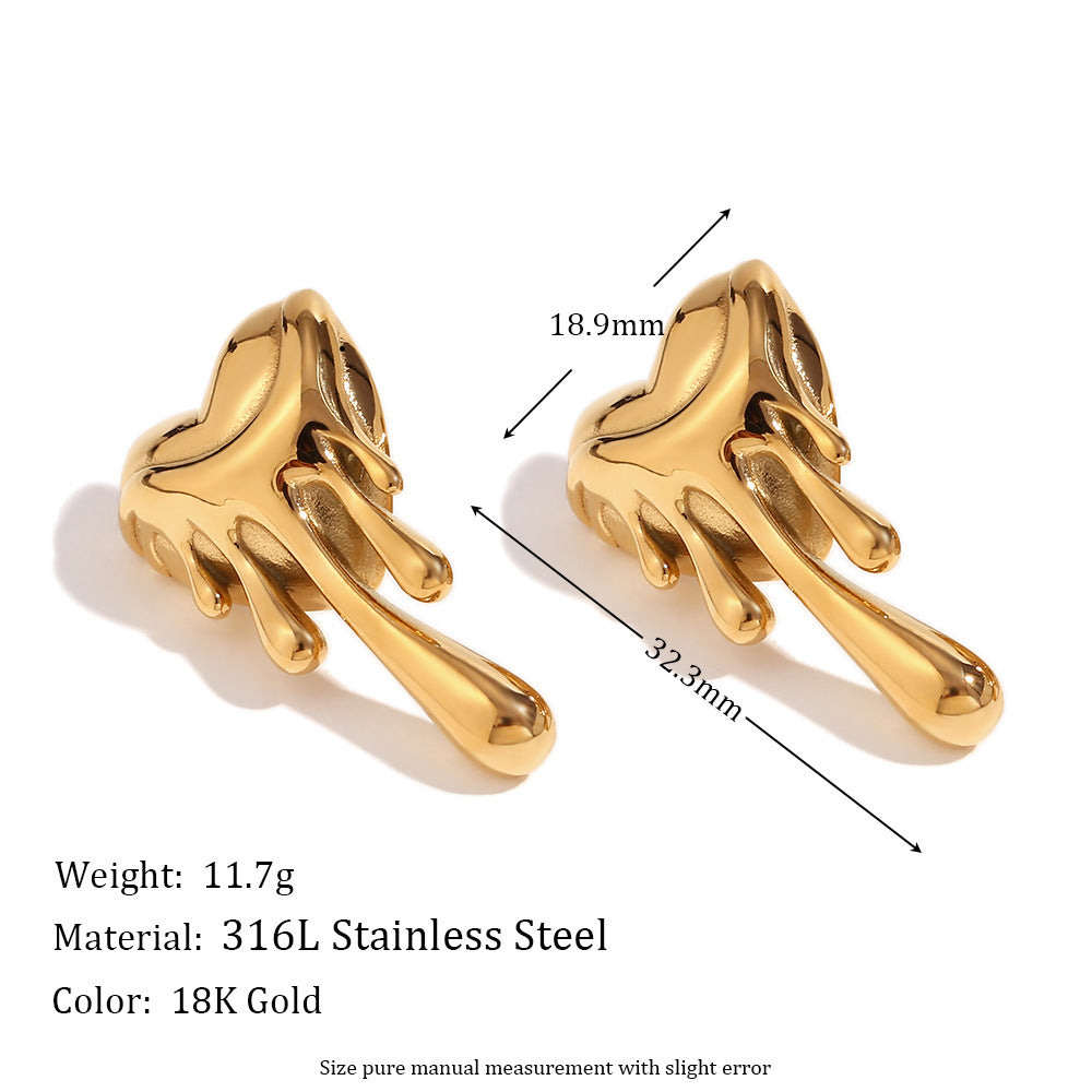 Orecchini da donna in acciaio inossidabile a forma di cuore cavo stile vintage placcati oro 18 carati