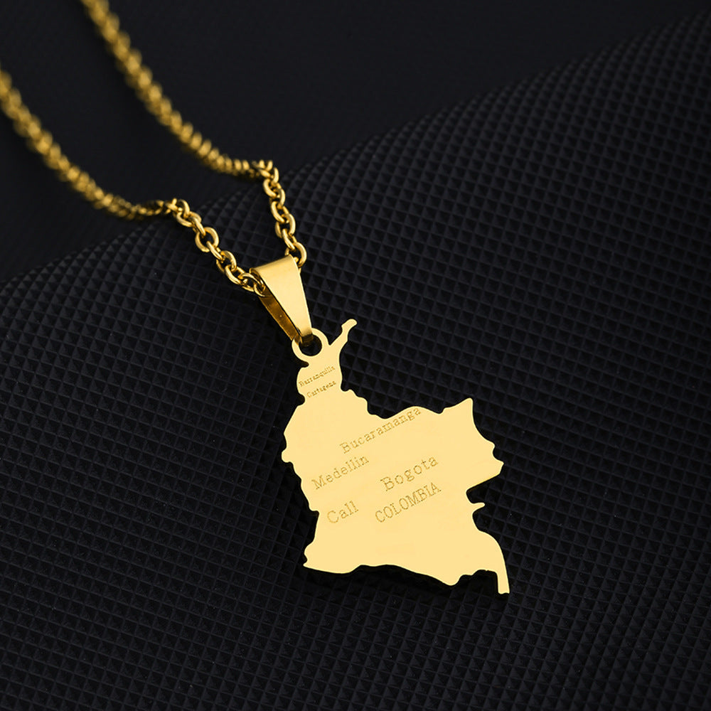 Collana con ciondolo geometrico etnico vintage in acciaio inossidabile con finitura placcata e catena O per unisex