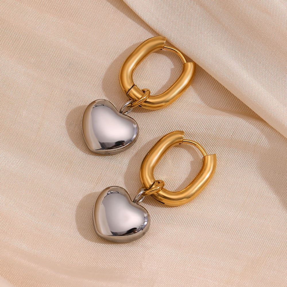 Fashionable Minimalist Heart-Shaped Stainless Steel Earrings with 18K Gold Plating for Women