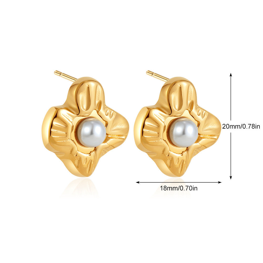Orecchini a Cerchio Geometrici Minimalisti in Metallo con Intarsio di Perle, da Donna, Gioielli alla Moda per Tutti i Giorni