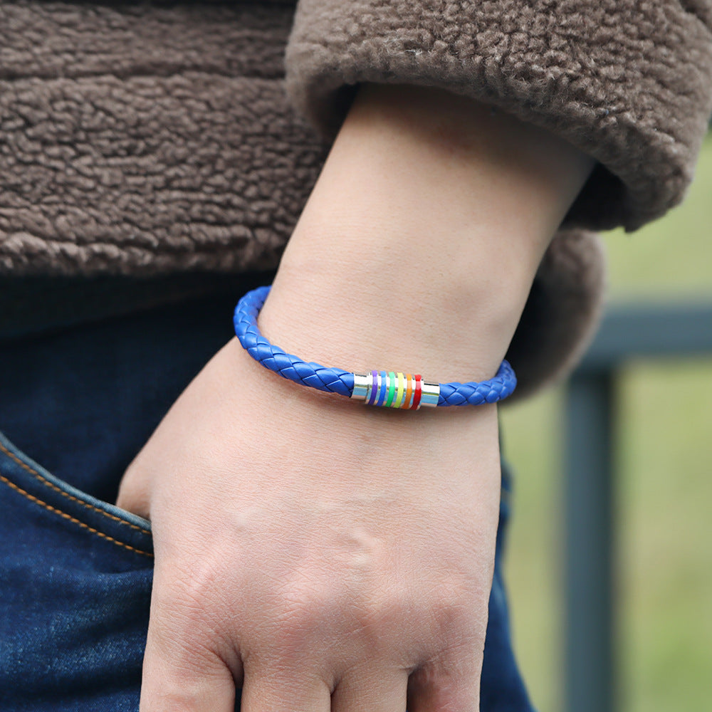 Vintage Minimalist Geometric Plated Leather Bracelet with Magnetic Clasp Unisex