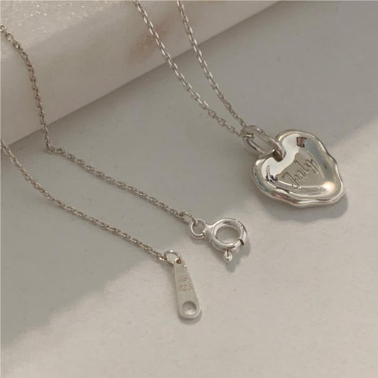 Minimalist Irregular Heart Pendant Necklace in 925 Sterling Silver with Sand-Gold Plating on Beaded Chain
