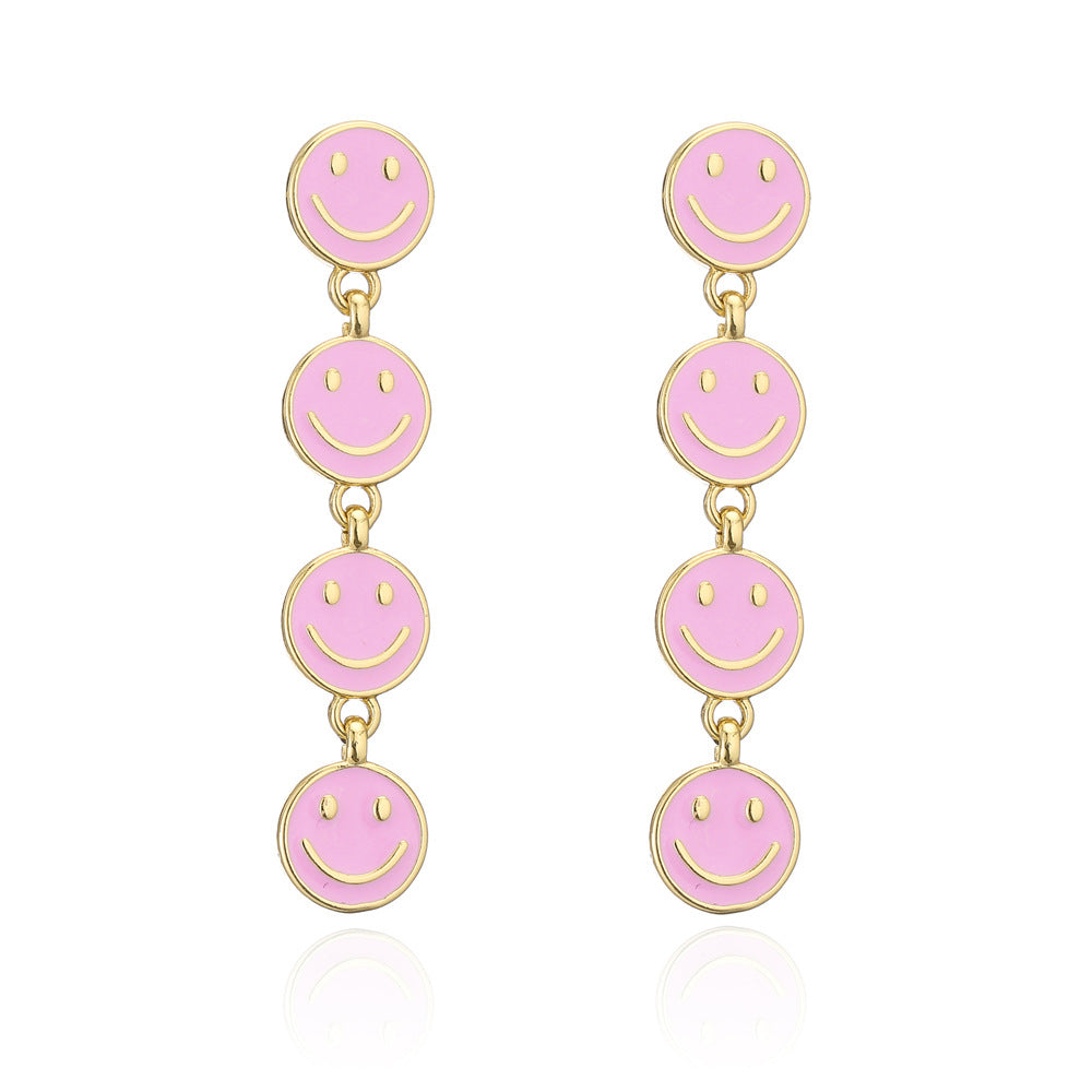 Original Design Geometric Copper Earrings with Enamel Smile Charm for Women