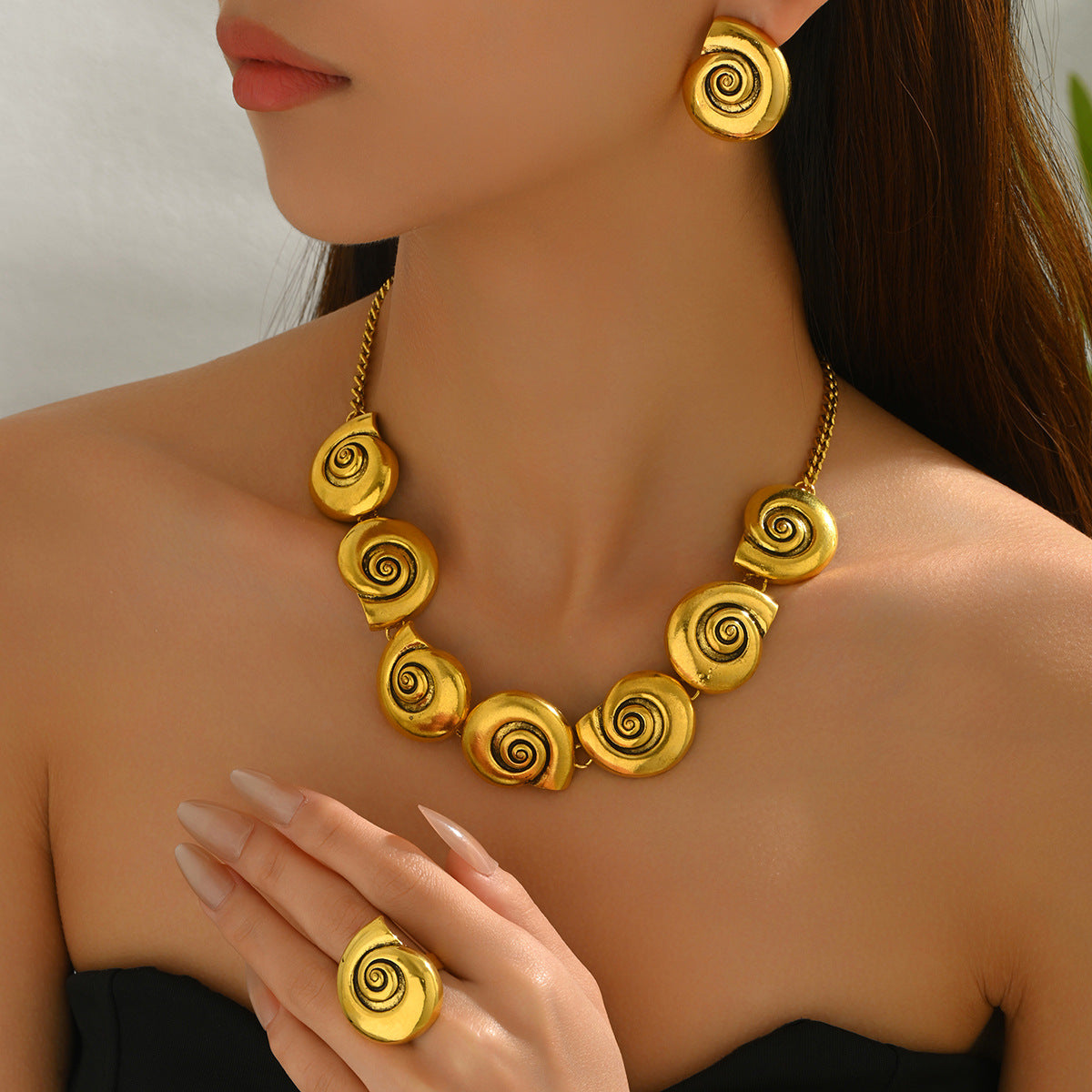 Juego de collar, pendientes y pulsera de aleación con diseño minimalista de concha para mujer