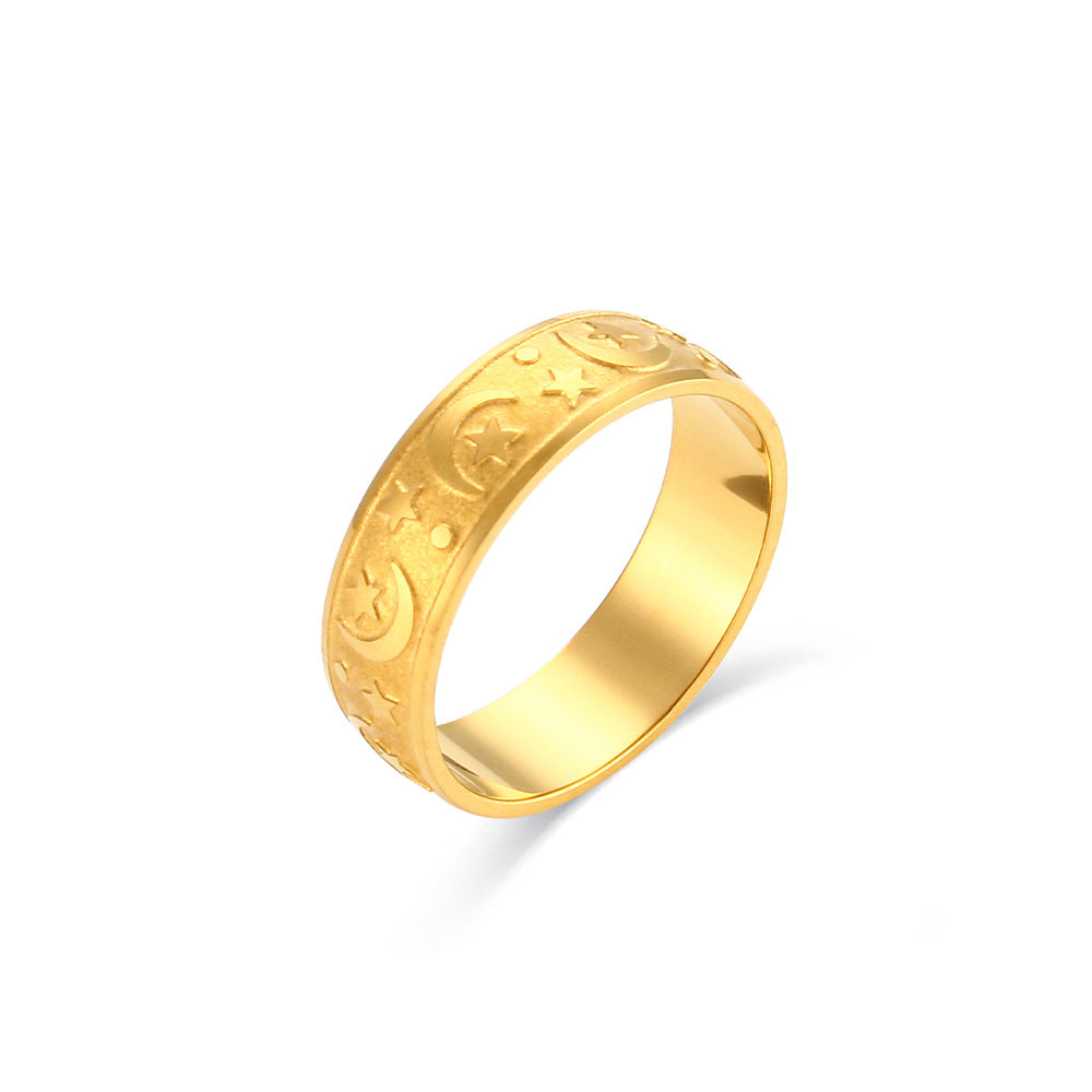 Anillo Minimalista Geométrico de Estrella y Luna para Mujer en Acero Inoxidable con Acabado Galvanizado