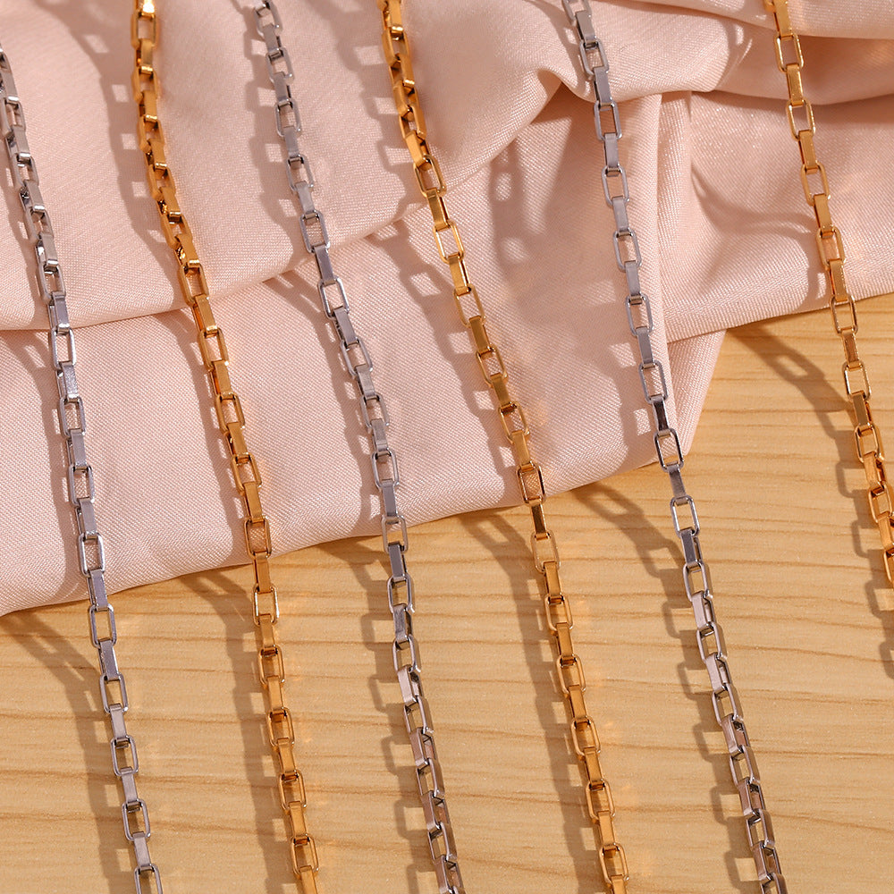 Minimalist Geometric Stainless Steel Plated 18K Gold Box Chain Necklace for Women Waist Chain Jewelry Set