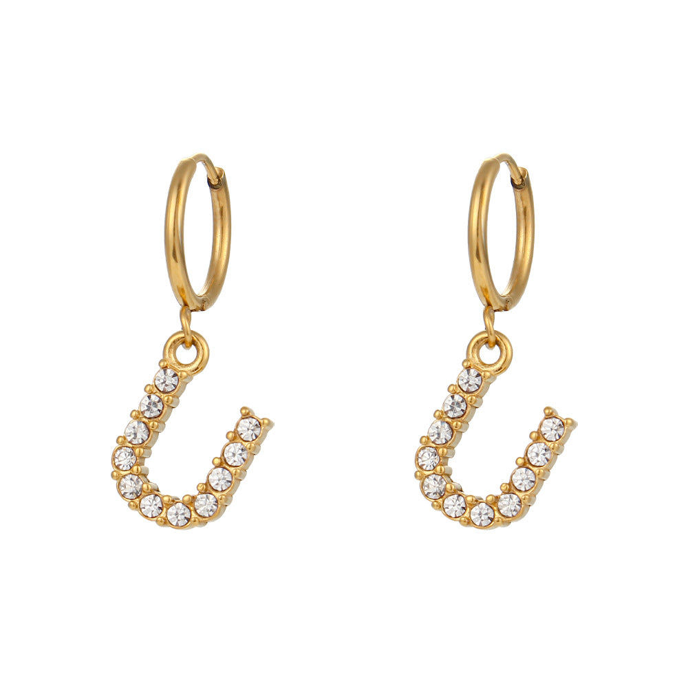 Minimalist Fashion Letter Earrings for Women Stainless Steel with 18K Gold Plating and Micro-Pave Zirconia