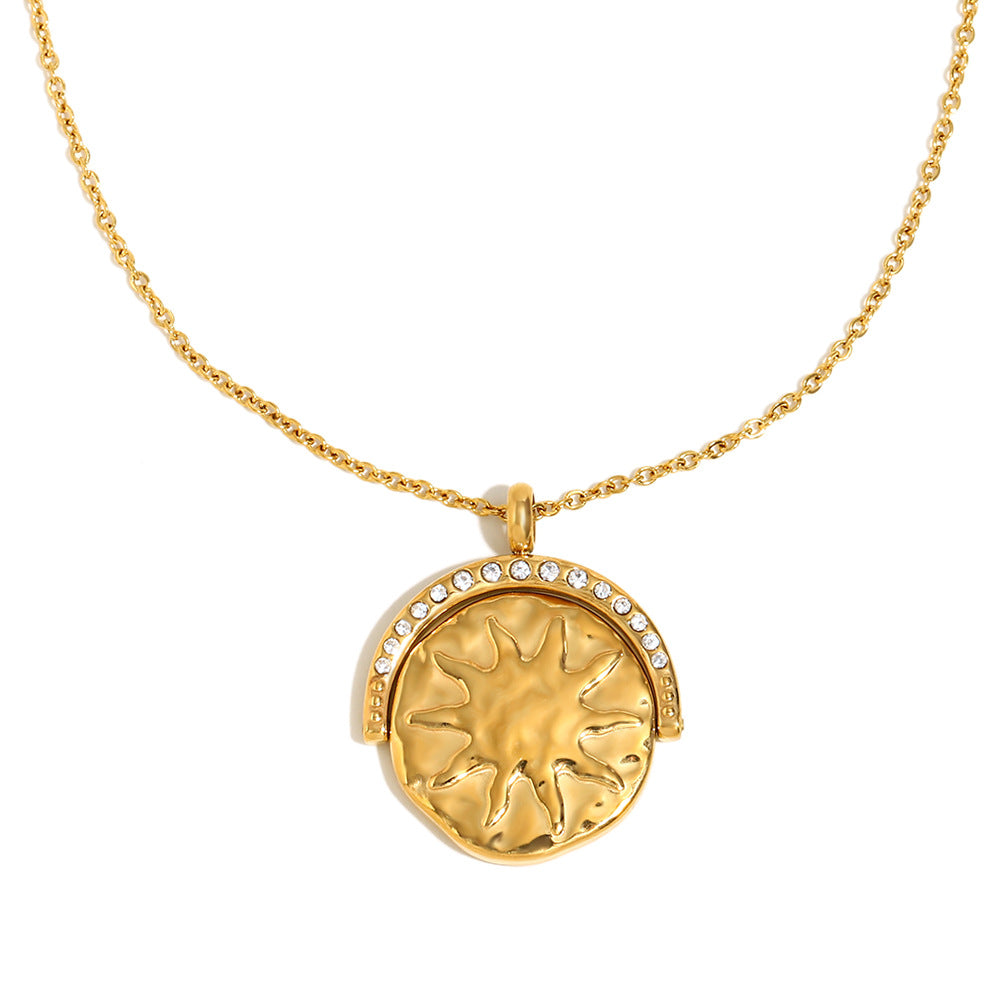 Collana Pendente Minimalista Geometrica Luna Stella Sole in Acciaio Inossidabile con Placcatura in Oro 18K da Donna