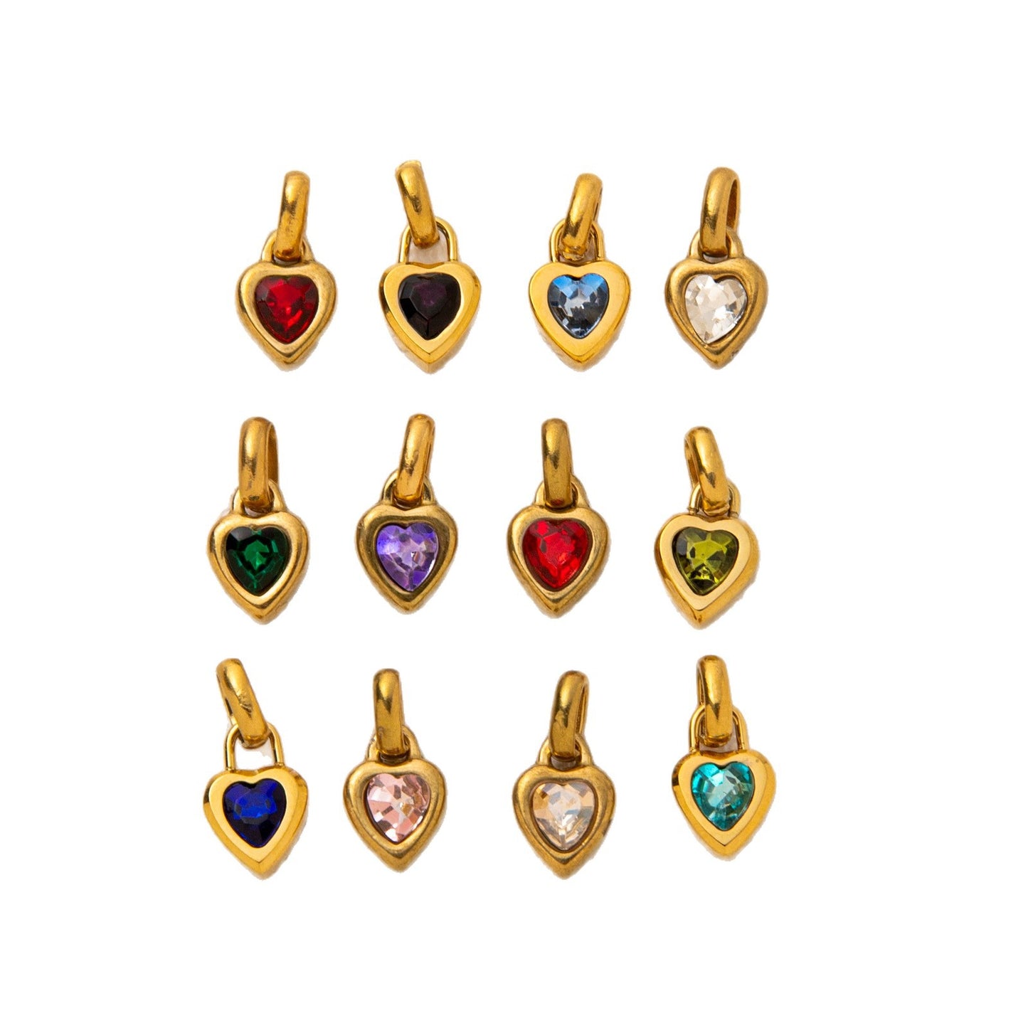 Minimalist Heart Letter Titanium Steel Plated Gemstone Pendant Charm Bar for Women