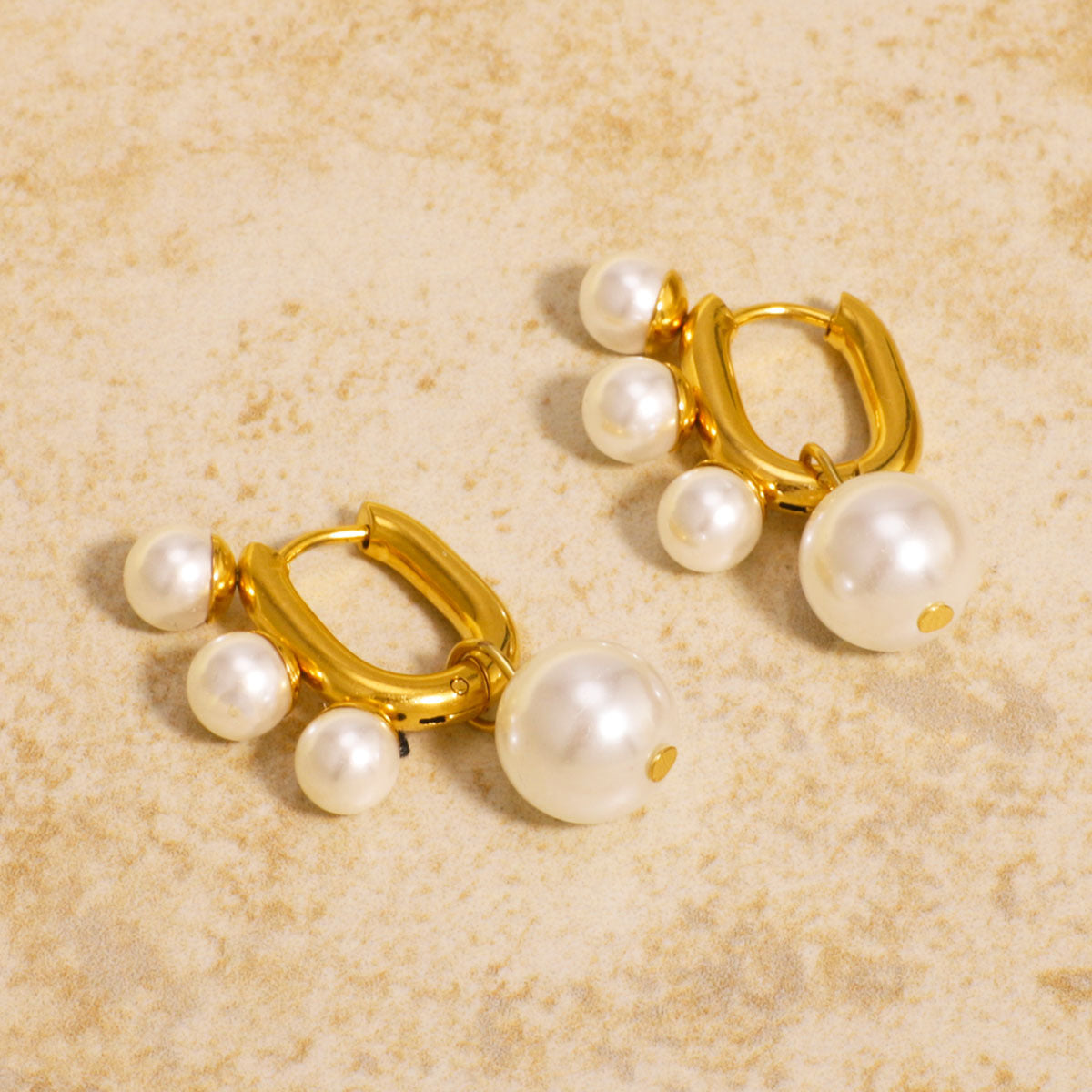 Minimalist Geometric Stainless Steel Pendant Earrings with 18K Gold Plating and Pearl Accents for Women