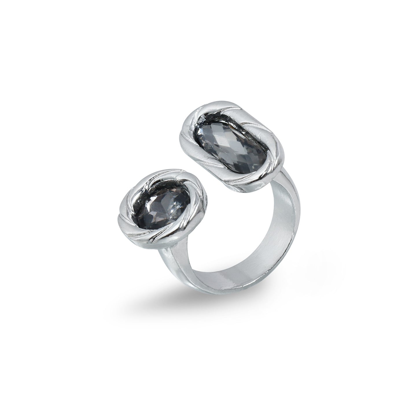 Fashion Geometric Square Black Rhinestone Plated Adjustable Ring for Women