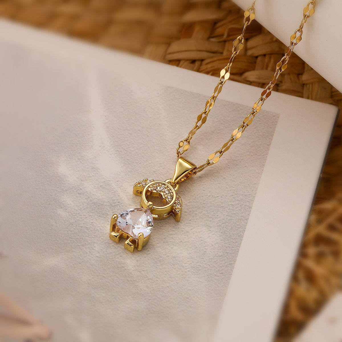 Minimalist Geometric Zirconia Pendant Necklace for Women in Copper Adjustable Clavicle Chain