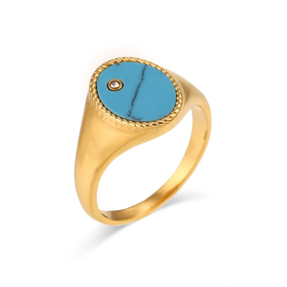 Anillo minimalista geométrico Y2K de acero inoxidable con chapado en oro de 18 quilates y acabado esmaltado para mujer
