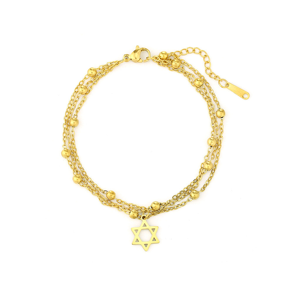 Fashionable Geometric Hexagram and Cross Titanium Steel Bracelet for Men and Women with Plated Finish