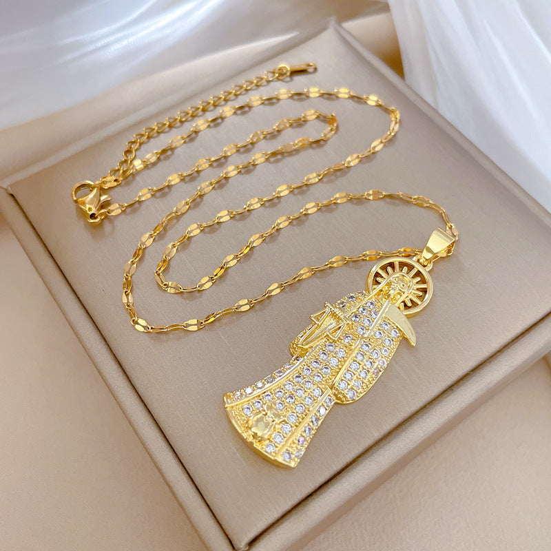 Collana da donna con ciondolo a luna geometrica in acciaio al titanio di lusso, catena clavicola leggera ed elegante per matrimoni, banchetti e occasioni formali