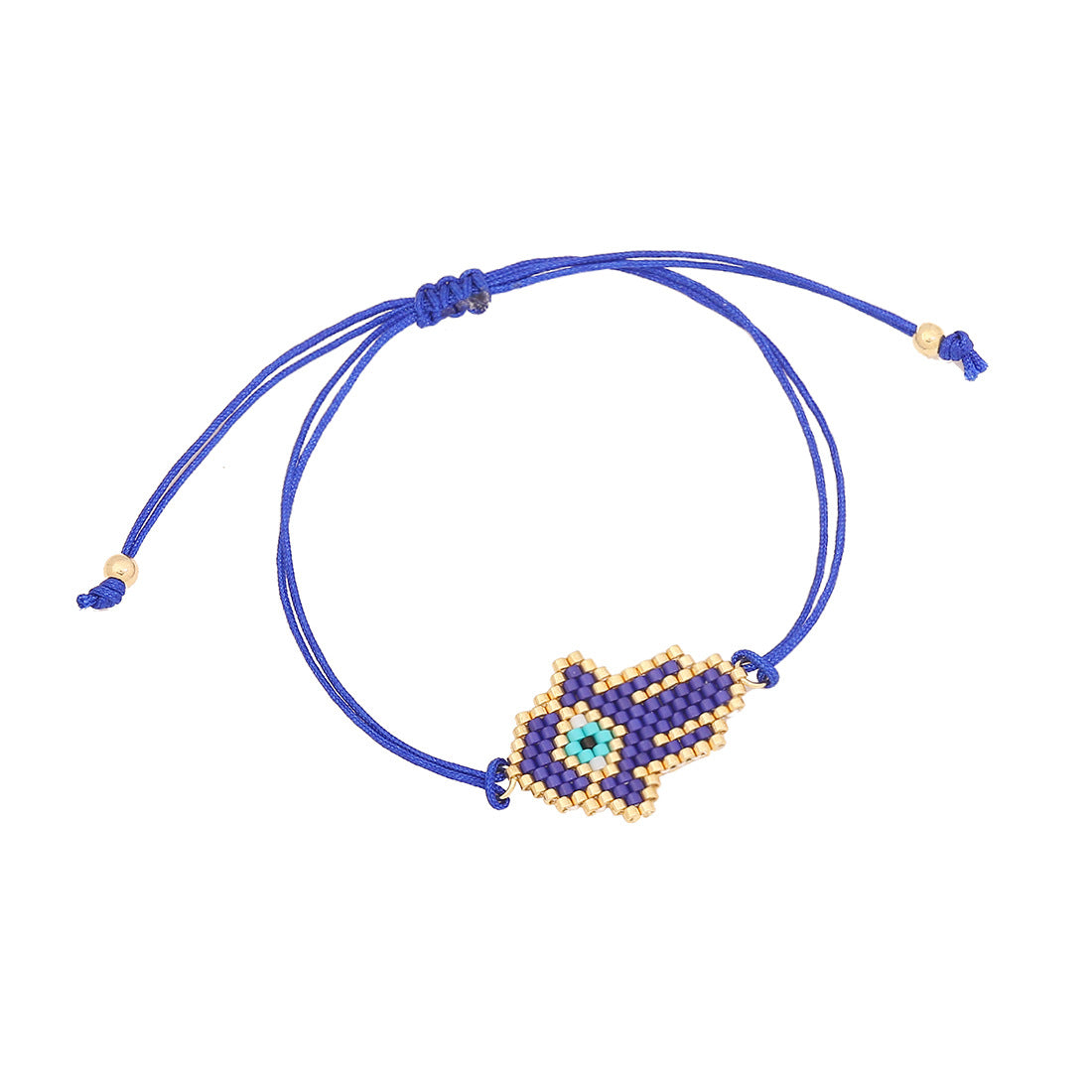 Handmade Woven Glass Beaded Palm Bracelet with Evil Eye Charm for Women
