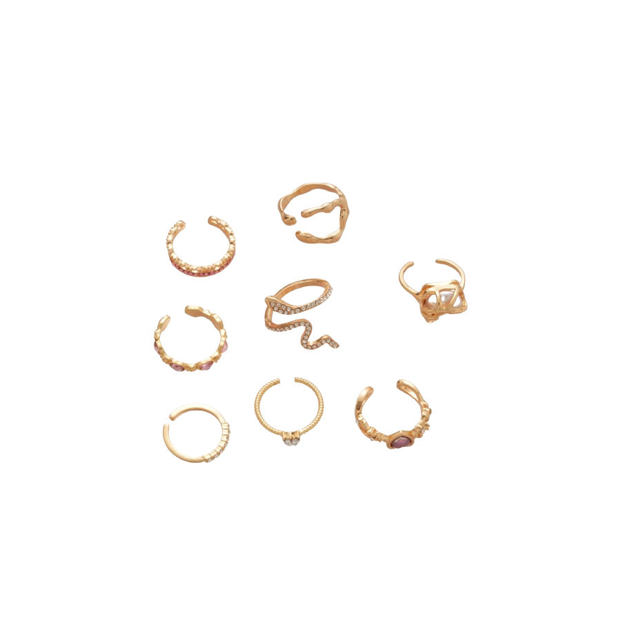 Set Anelli da Donna a Cuore Aperti Geometrici Lussuosi Minimalisti in Lega con Intarsio di Strass
