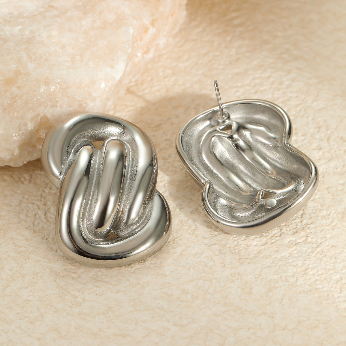 Pendientes de Acero Inoxidable Asimétricos Geométricos Estilo Francés Minimalista con Baño de Oro de 18 quilates para Mujer
