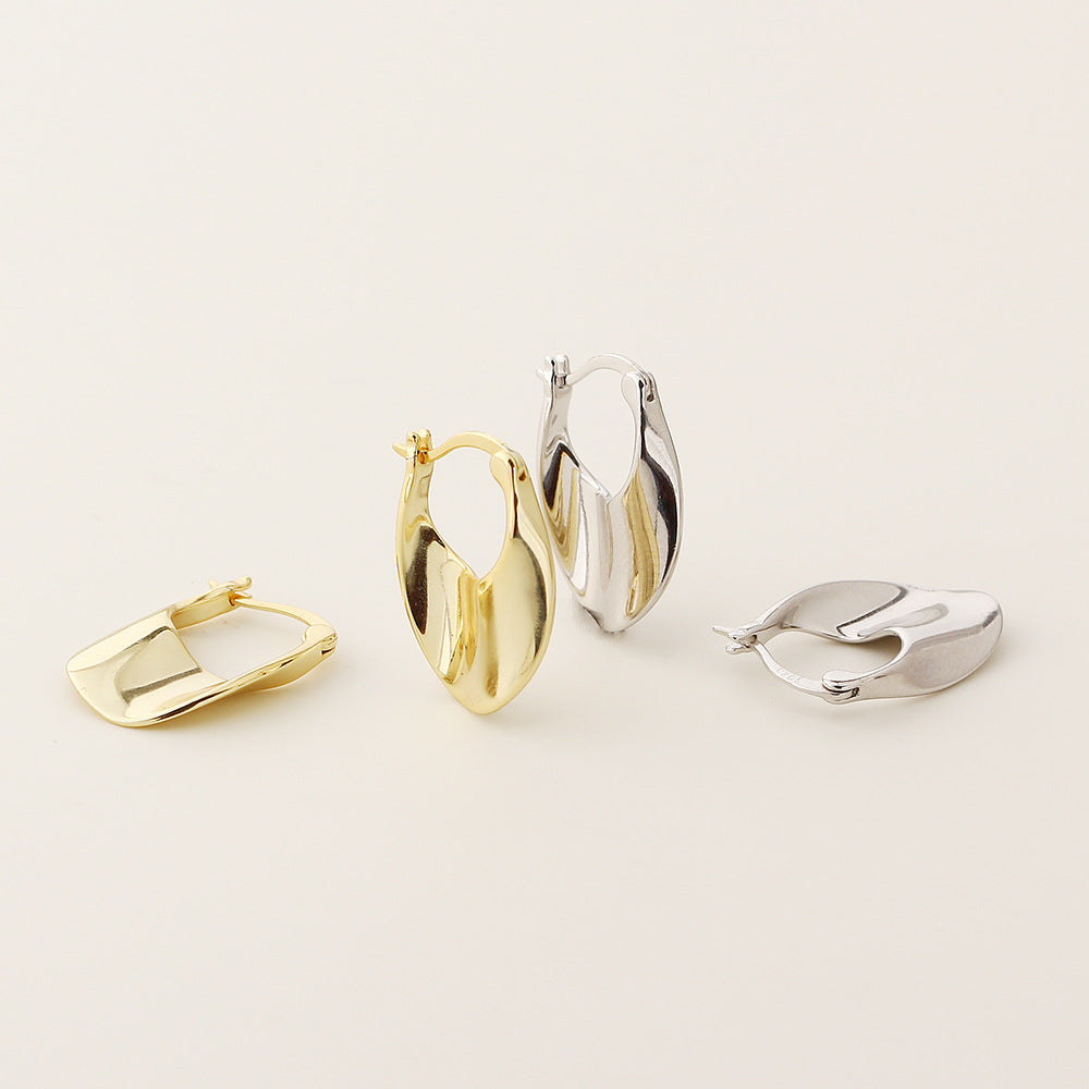 Pendientes de aro minimalistas geométricos de plata de ley 925 con acabado pulido para mujer