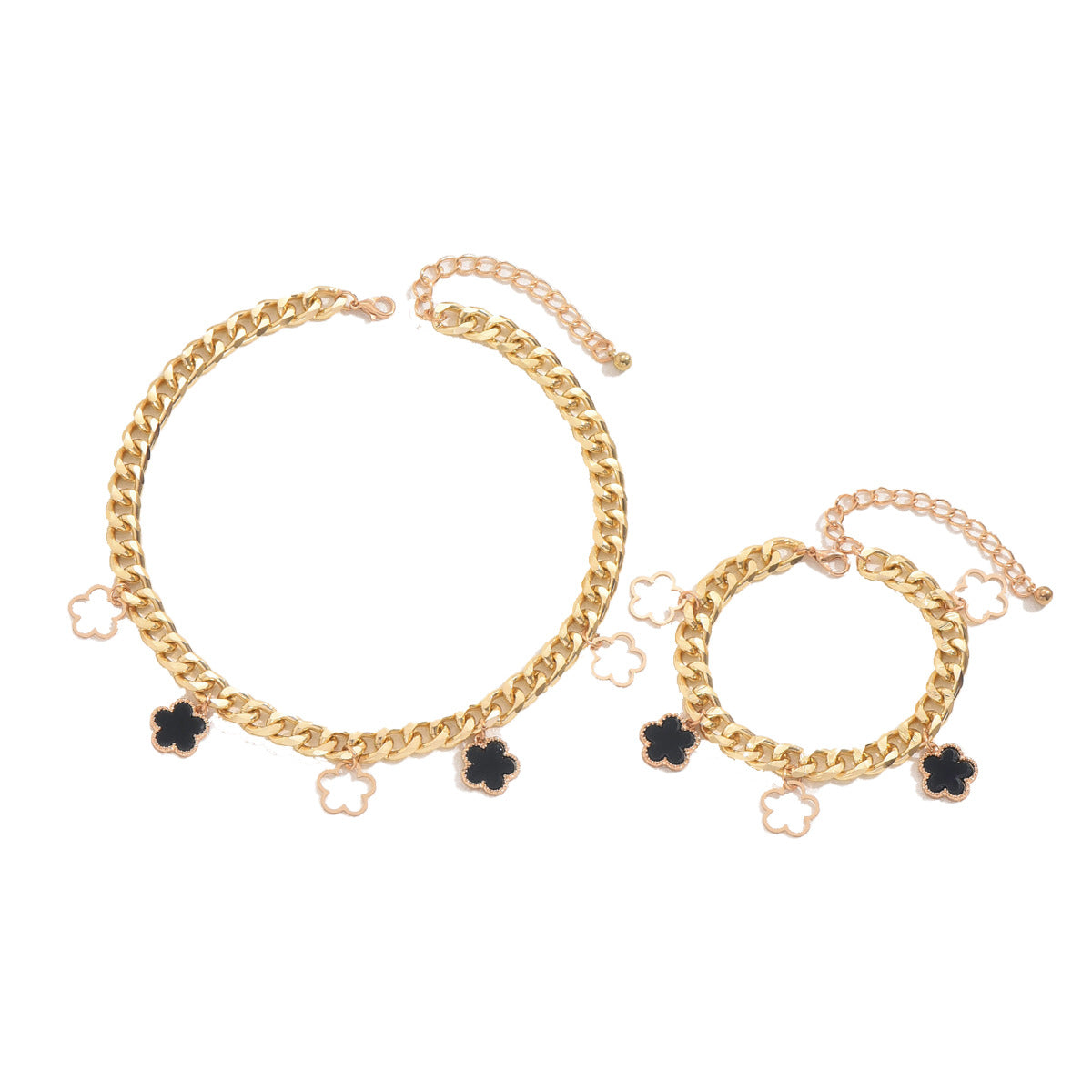 Minimalist Plum Blossom Alloy Necklace and Bracelet Set with Inlay Acrylic Accents for Women
