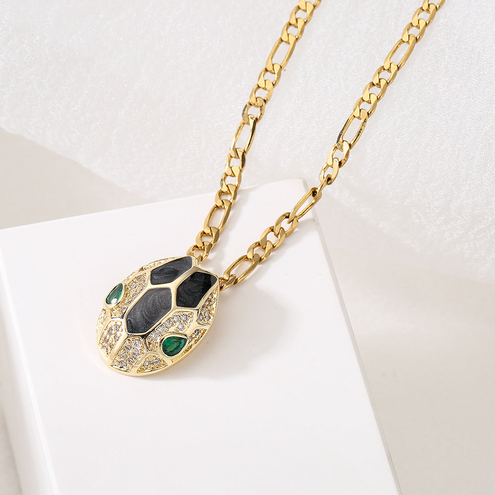 Minimalist Geometric Snake Pendant Necklace in Copper with 18K Gold Plating and Enamel Finish