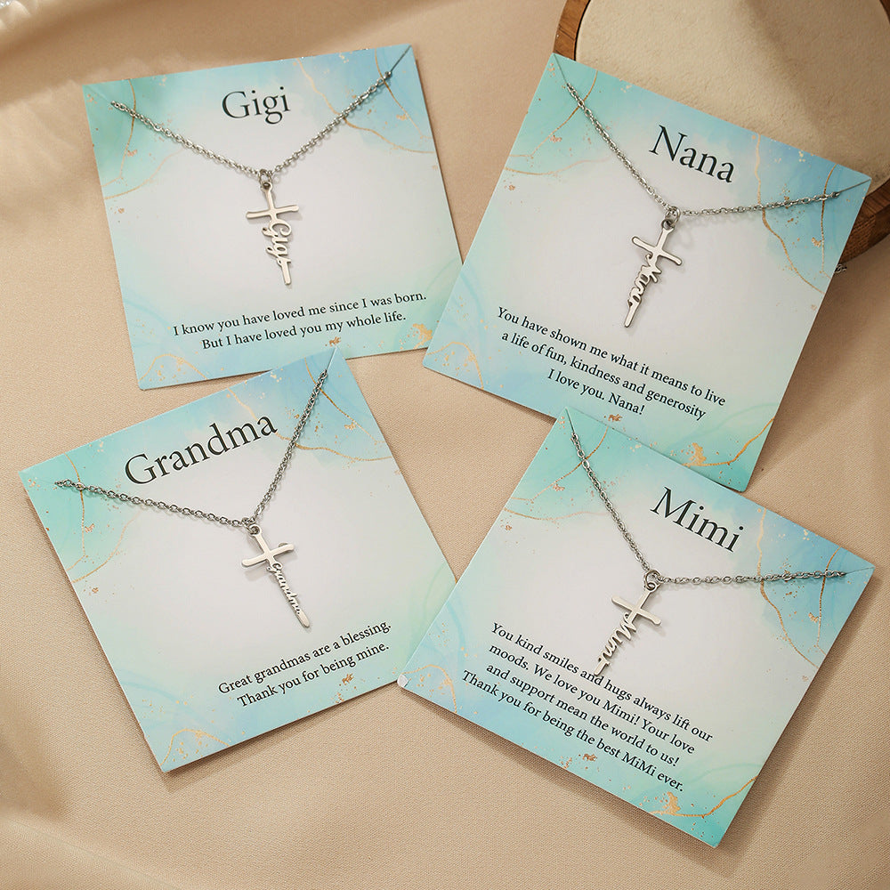 Sweet Streetwear Geometric Letter Cross Titanium Steel Necklace with Stainless Steel Pendant on Cable Chain for Women
