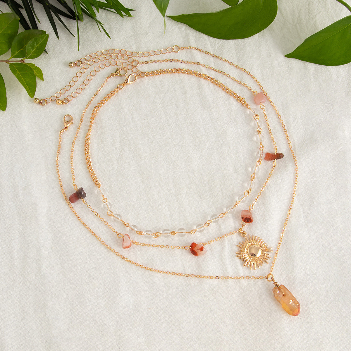 Sweet Geometric Alloy Sunflower Pendant Crystal Tassel Necklace for Women
