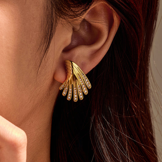 Pendientes de acero inoxidable con forma de ala irregular a la moda con circonita microincrustada para mujer