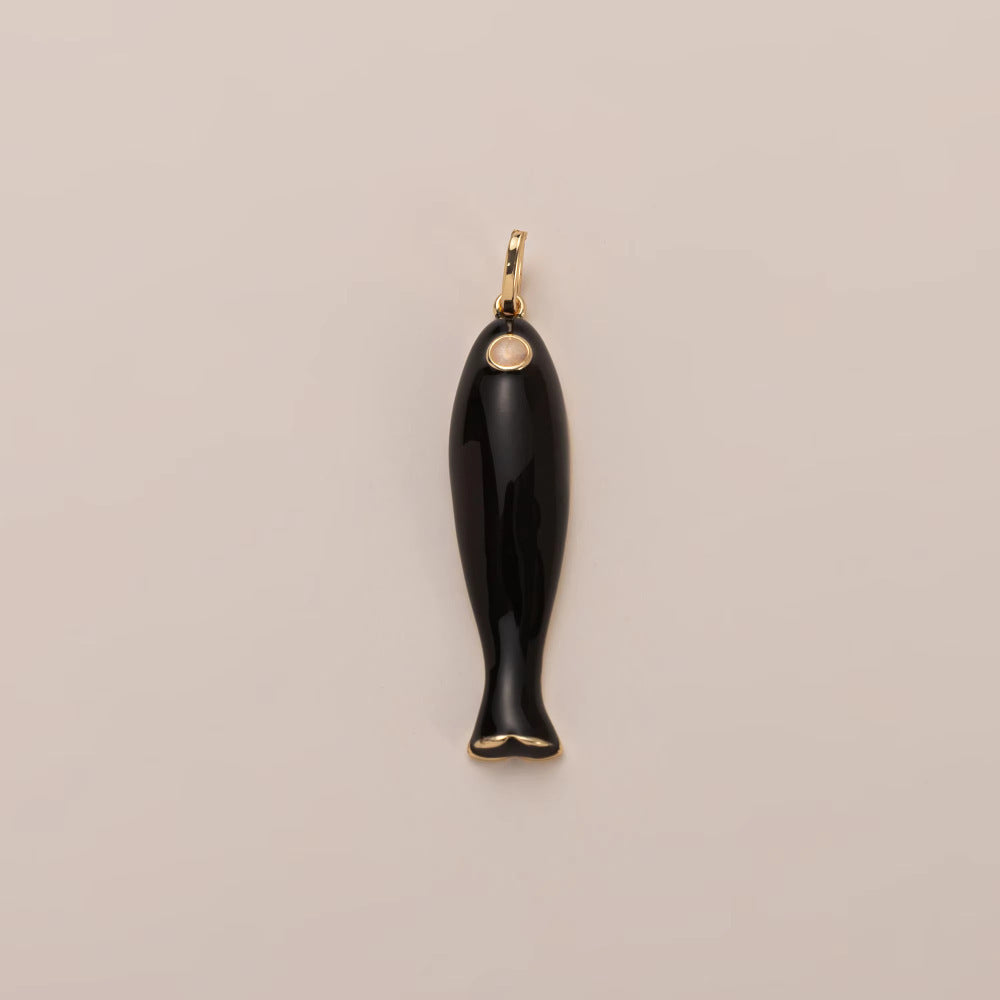 Minimalist Luxury 18K Gold Plated Brass Pendant Necklace with Coconut Tree and Fish Design for Unisex