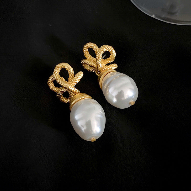 Vintage Pearl Drop Earrings with Gold Plating Stainless Steel Posts for Women