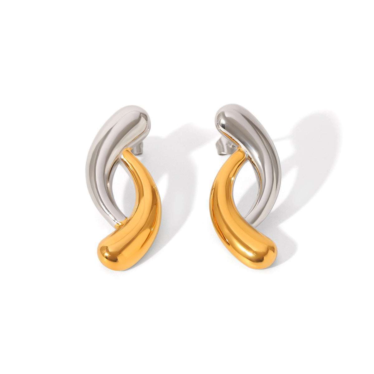 Orecchini a perno da donna in acciaio inossidabile con texture geometrica, placcatura in oro e argento e design a stella a cinque punte