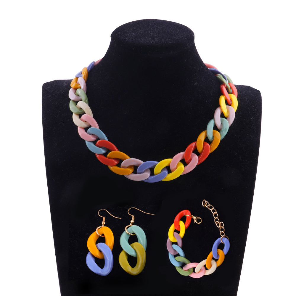 Minimalist Sweet Geometric Acrylic Pendant Necklace Set for Women