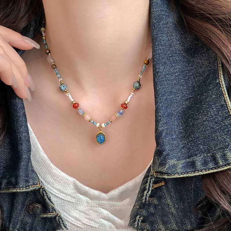 Collana girocollo da donna con perline in pietra ispirata alla dopamina, forme geometriche, catena delicata, elegante, minimalista, gioielli per tutti i giorni