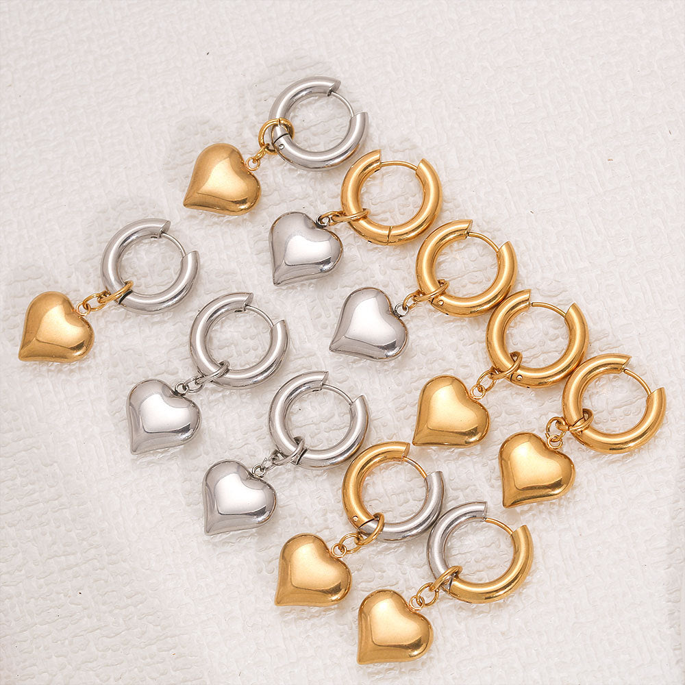 Orecchini a perno con cuore in acciaio inossidabile minimalista con finitura placcata per donna, pendenti staccabili di lusso leggeri