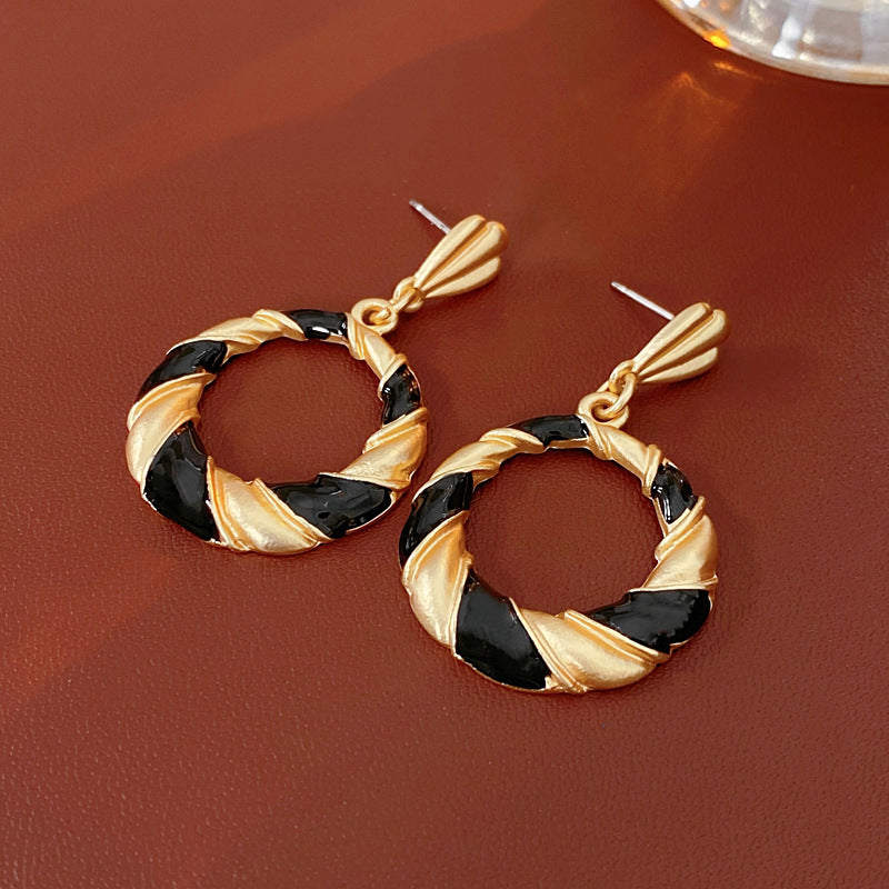 Set collana e orecchini geometrici da donna in stile vintage in lega con finitura smaltata