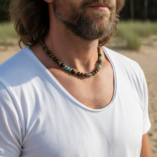 Casual Geometric Glass Bead Necklace with Agate and Turquoise Accents for Unisex