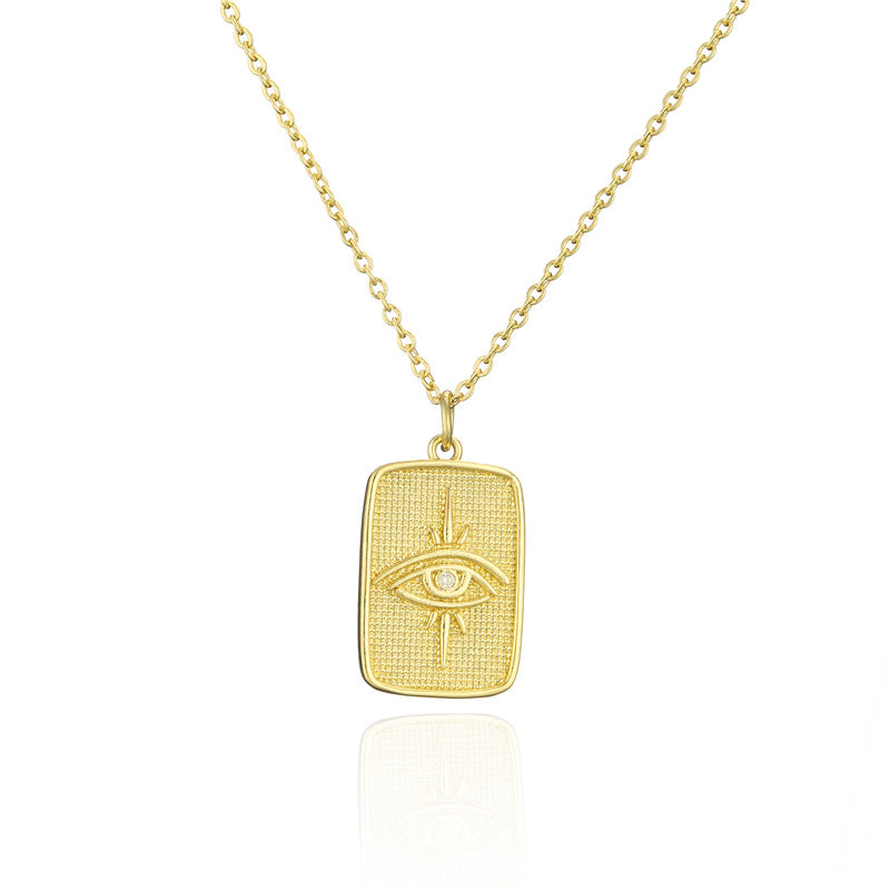 18K Gold Plated Brass Square Geometric Pendant Necklace with Micro-Inlay on Cable Chain