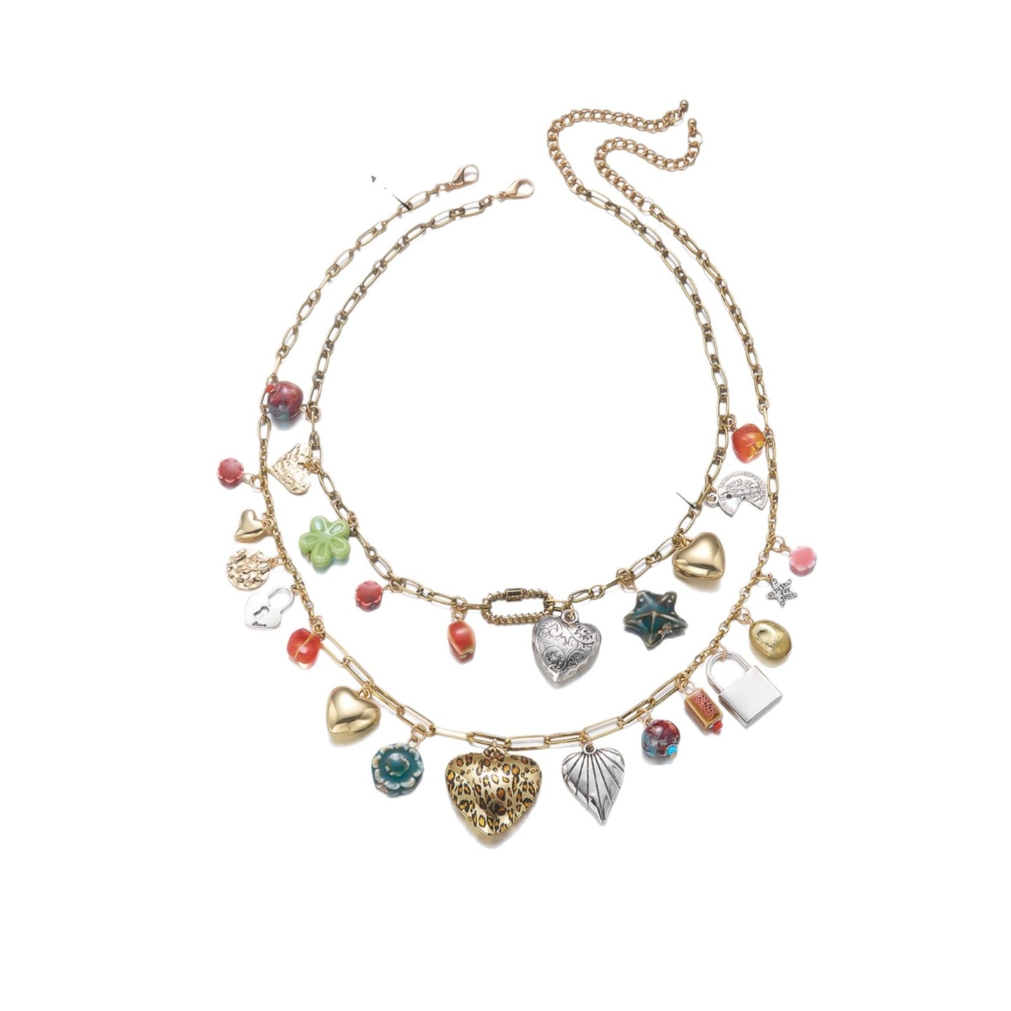 Casual Sweet Double Layer Starfish and Fish Pendant Alloy Necklace for Women