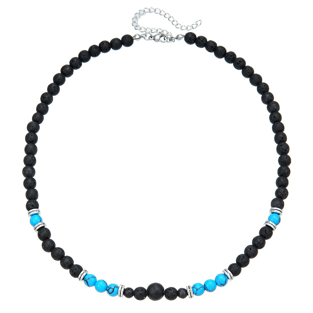 Hip-hop Geometric Round Turquoise Beaded Necklace Stainless Steel Unisex