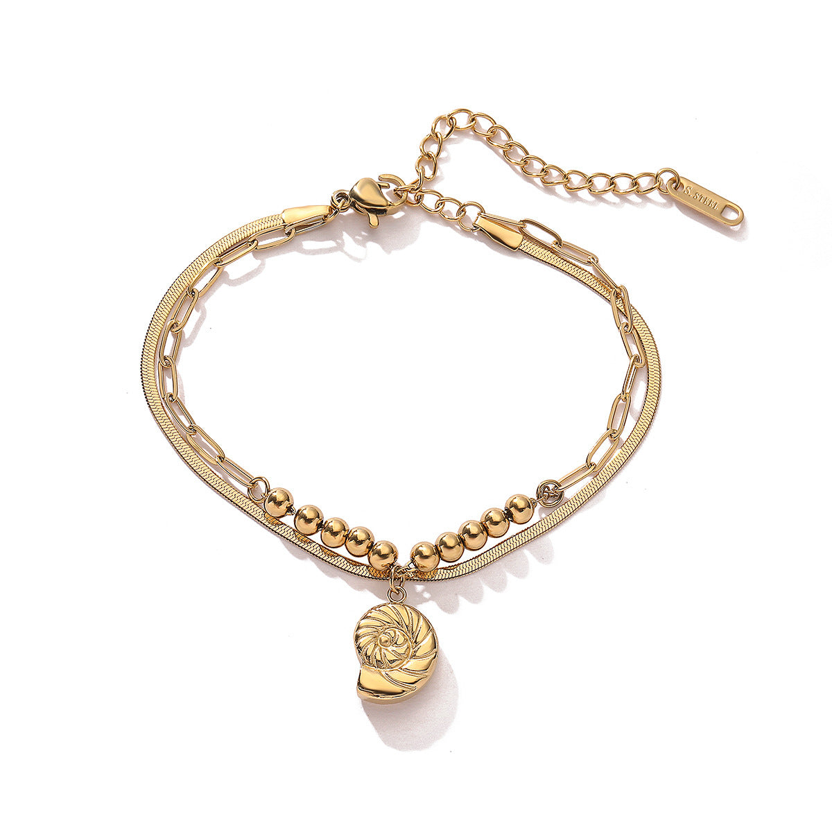 Braccialetto geometrico minimalista in acciaio inossidabile da donna con placcatura in oro 18 carati, design a doppio strato impilabile