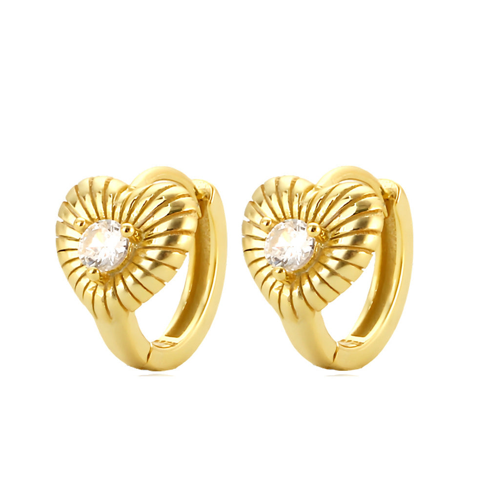 Elegantes aretes de aro chapados en plata de ley 925 con diamantes de imitación en forma de corazón para mujer