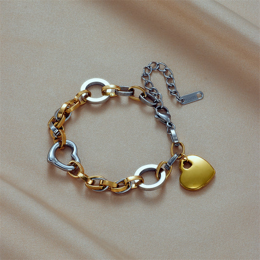 Minimalist Fashion Heart-Shaped Titanium Steel Bracelet with Plated Finish and Chunky Chain