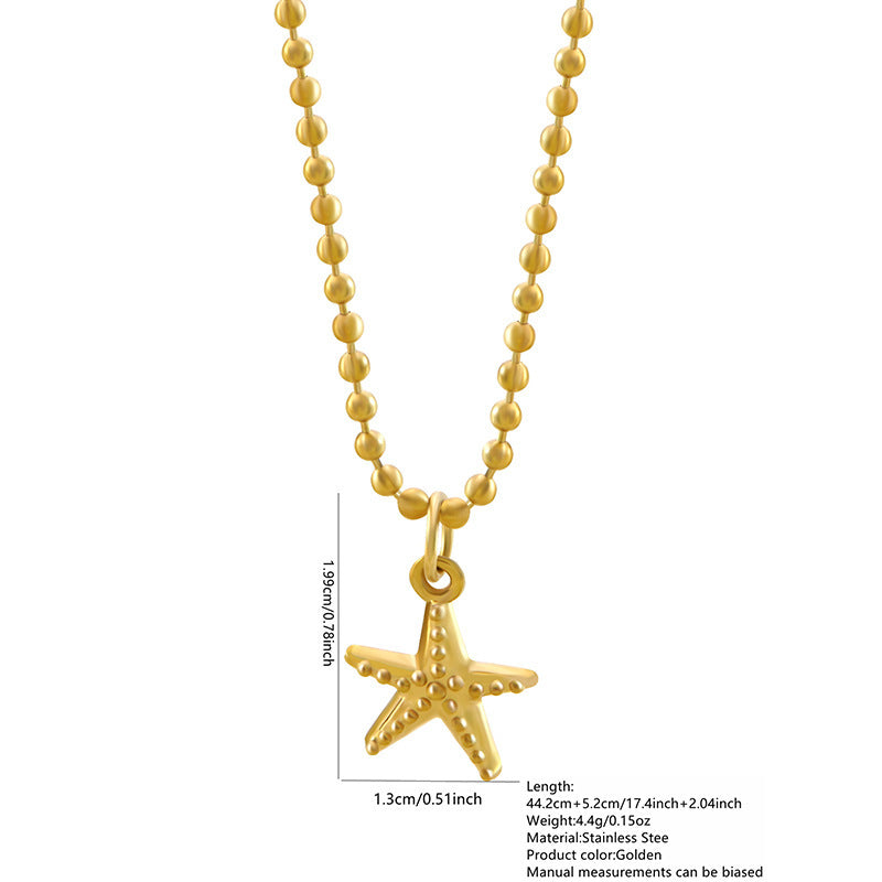 Minimalist Geometric Starfish Pendant Stainless Steel Plated Necklace Ball Chain Unisex Jewelry