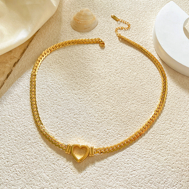Minimalist Gold Plated Titanium Steel Heart Necklace Unisex Hollow Design