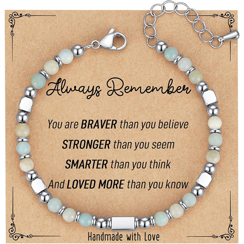 Bohemian Sweet Geometric Natural Stone Turquoise Agate Zebra Print Stainless Steel Bracelet Unisex