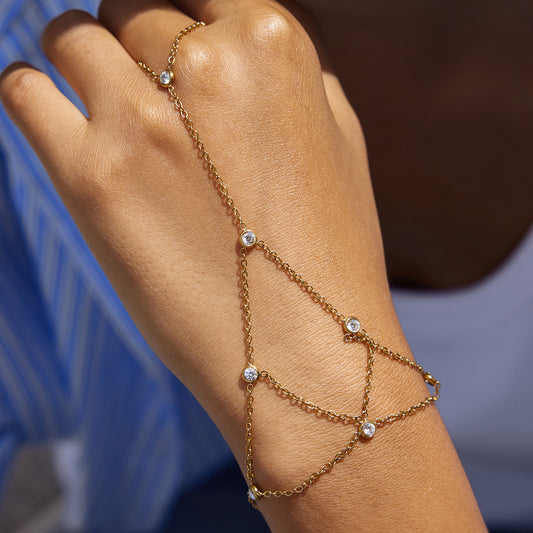 Bracciale a maglia geometrica in acciaio inossidabile e titanio con zirconi da donna, accessorio di moda di lusso placcato